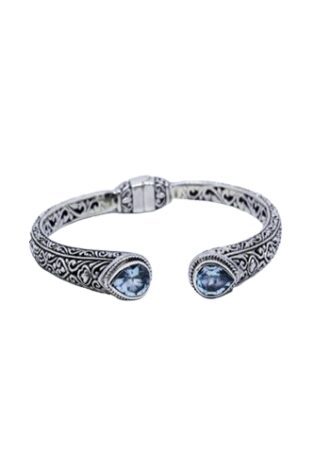 Silver Carved Bangle with Sircon Stone