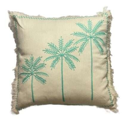 45cm x 45cm Triple Blue Palm Tree Pillow Cover With Tassel