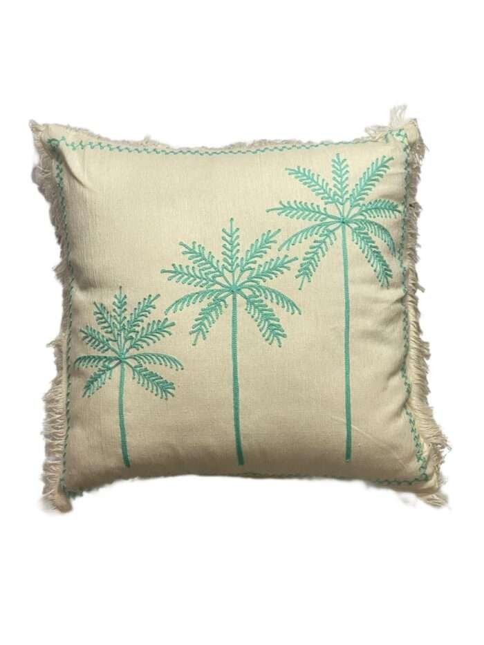 45cm x 45cm Triple Blue Palm Tree Pillow Cover With Tassel