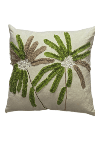 45cm x 45cm Doble Green Flowers With Woll Embodiery Pillow Cover