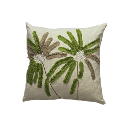45cm x 45cm Doble Green Flowers With Woll Embodiery Pillow Cover