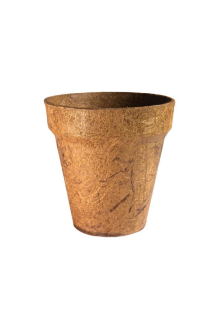 A bio-degredable natural pot made out of Coconut Fiber and compostable glue