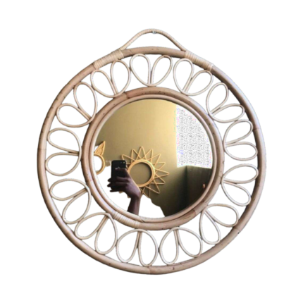 Spiral Round Rattan Mirror