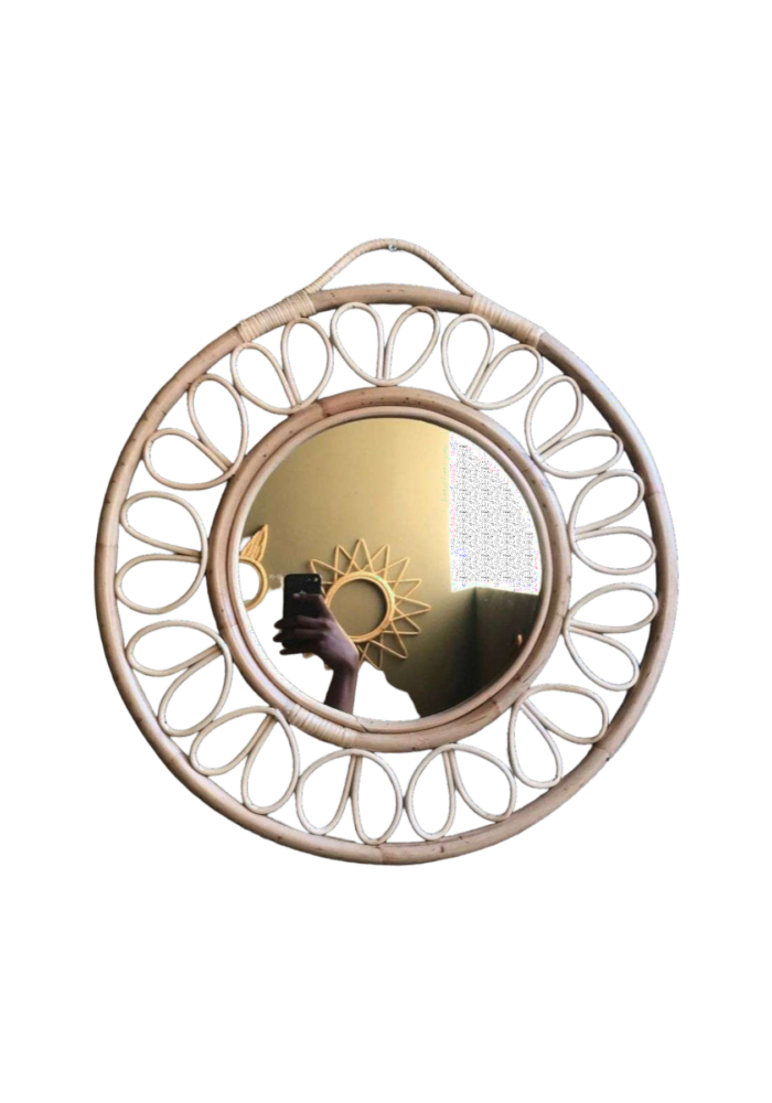 Spiral Round Rattan Mirror