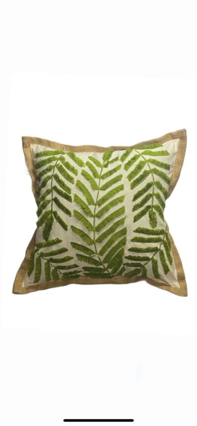 45cm x 45cm Green Leaves Mix JutePillow Cover