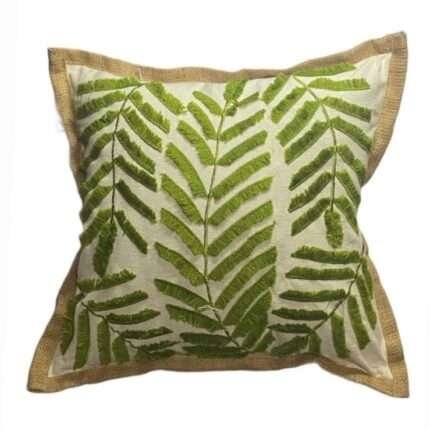 45cm x 45cm Green Leaves Mix JutePillow Cover