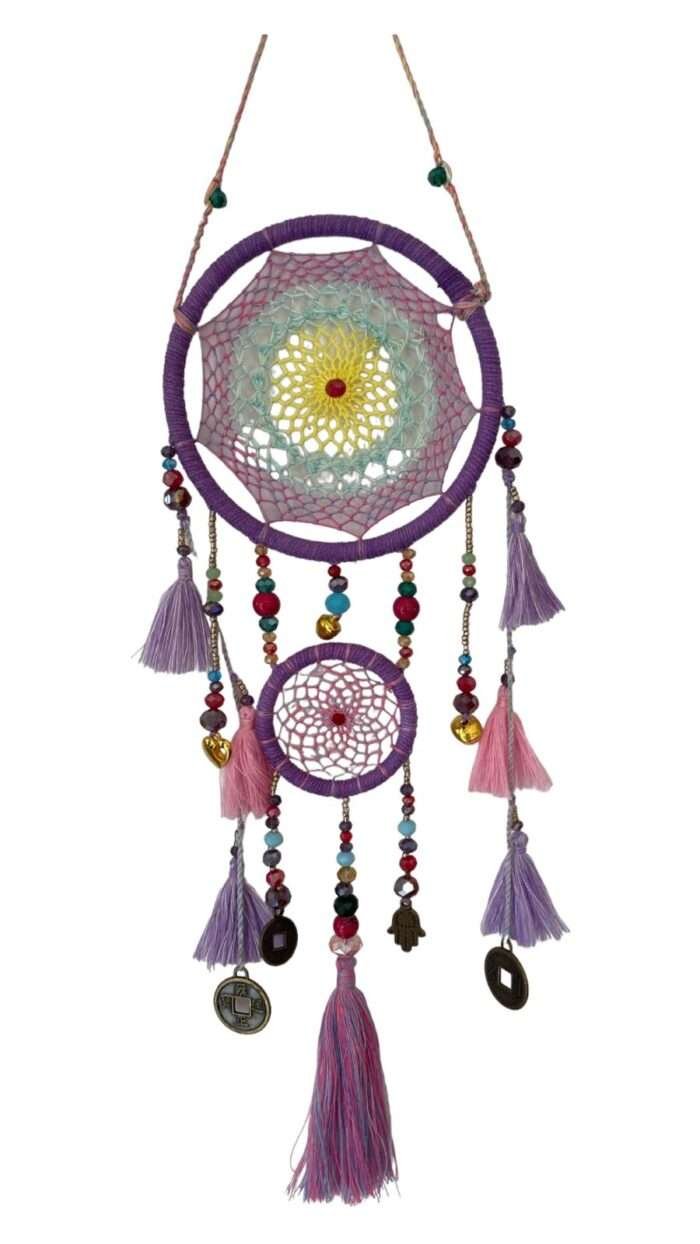 Our premium quality dream catchers are handcrafted with colorful yarns and mote, come in various sizes, and are perfect for decoration. They are both beautiful and believed to bring good luck and positive energy. We accept both retail and wholesale orders. 20 cm diameter large dream Cather is done directly by myself as well as the owner, the products I make are very complete with a choice of festive yarn colors, can also be custom for size and colour. Minimum buy 5 pcs same or mix items to secure the price.