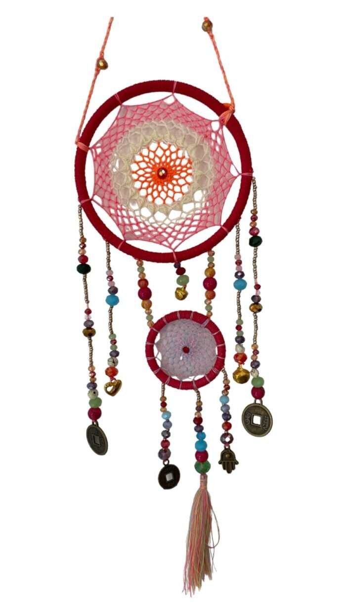 Small Maroon Double Colourful Dream Catcher