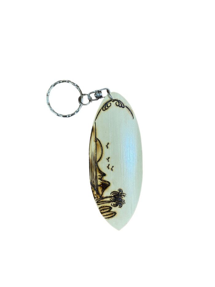 Bali View Wooden Surfboard Keychain