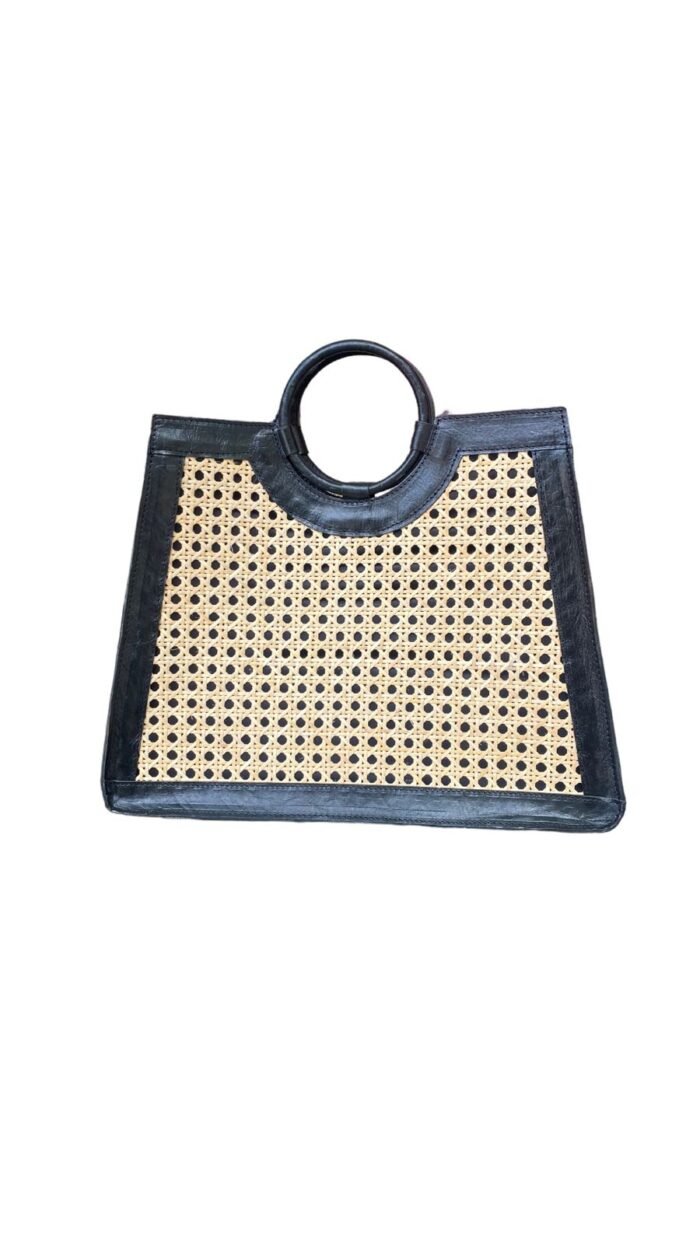 Lena Black Bali Handmade Rattan Webbing HandBag