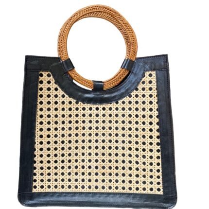 Lya Black Bali Handmade Rattan Webbing HandBag