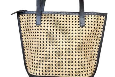 Leana Black Bali Handmade Rattan Webbing HandBag