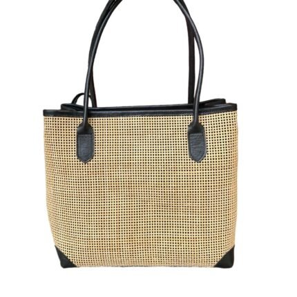 Amo Black Bali Handmade Rattan Webbing HandBag