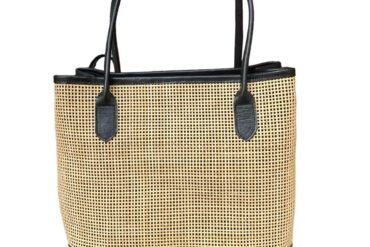 Amo Black Bali Handmade Rattan Webbing HandBag