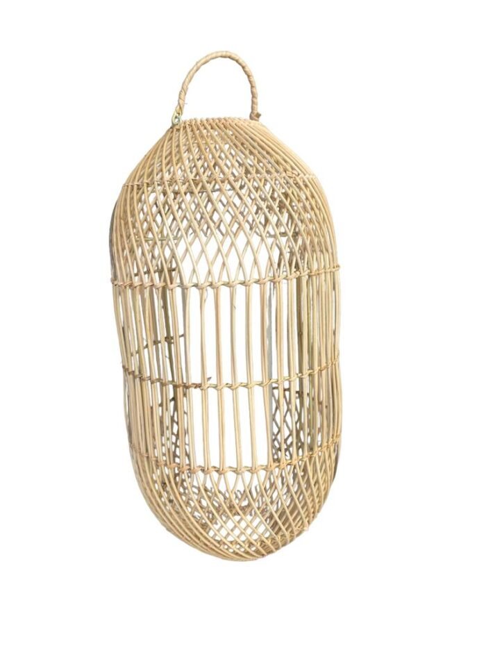 H:50 cm W:10 cm Handmade rattan lamp shade from Indonesia. Wicker lamps with rustic and natural pendant hanging lamps. Natural rattan chandelier using handwoven natural cane lamps from Bali Indonesia