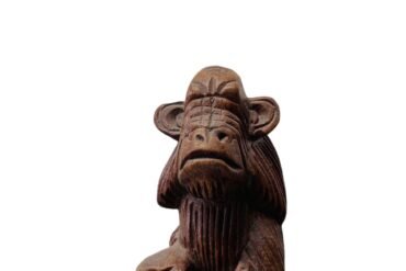 Small Scared Chimpanzee Wooden Statue