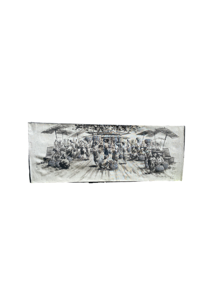 Traditional Market Black And White Bali Art Painting