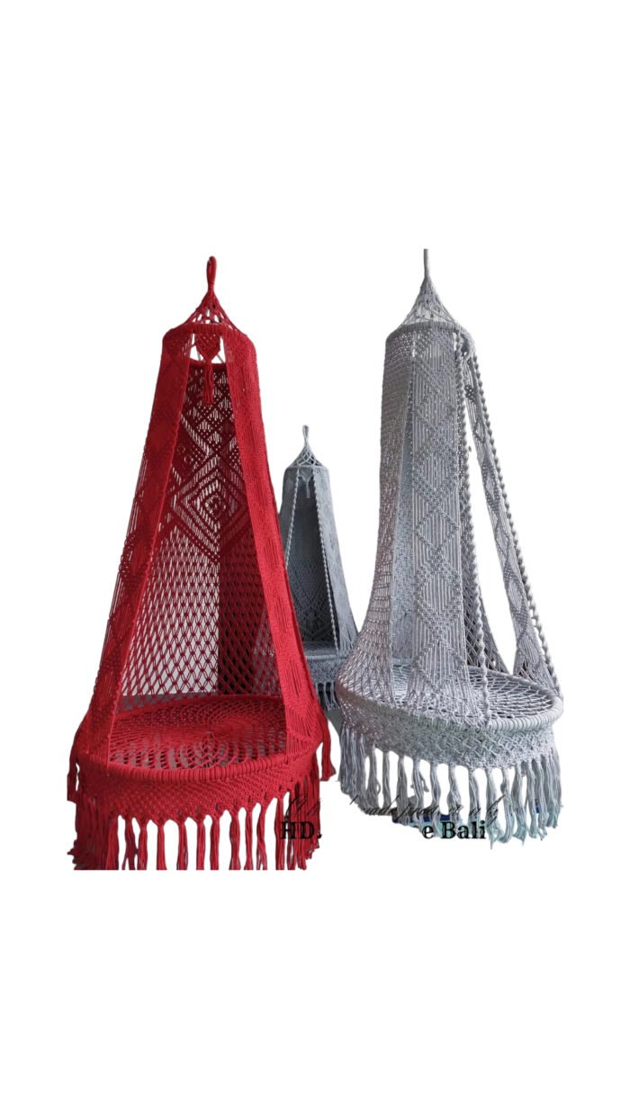 The Bali Macrame Swing is a stunning and unique addition to any home or outdoor space, crafted with high-quality materials including durable cotton cords and a sturdy wooden frame. Its intricate macrame detailing creates a beautiful texture and pattern. while adjustable ropes make it easy to hang at the perfect height. Whether indoors or outdoors, its bohemian design complements any decor style and provides a perfect spot to relax and unwind. Add a touch of elegance to your space with this must-have piece.