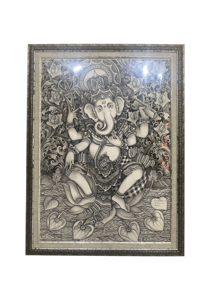 Lord of Beginnings: A Stunning Representation of Ganesha in Traditional Bali Painting"