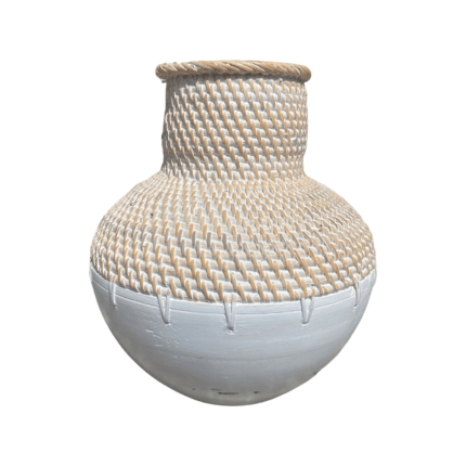 Rustic Woven Rattan Mix Wood Vase