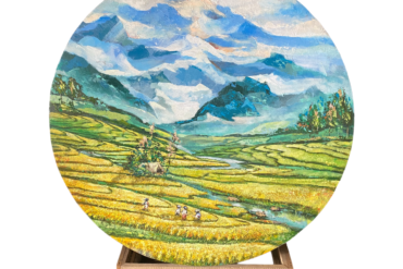 Bali's Green Symphony: A Captivating Painting of Rice Terraces in the Heart of Bali