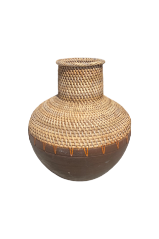 Rustic Woven Rattan Mix Wood Vase