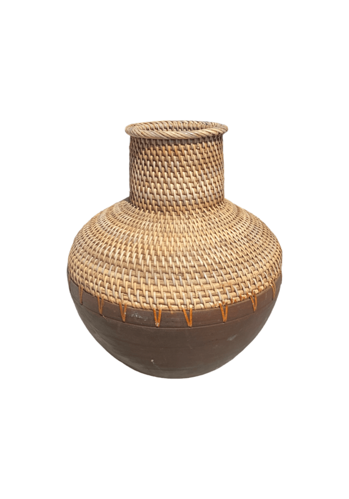 Rustic Woven Rattan Mix Wood Vase