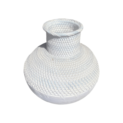 Silver Woven Rattan Mix Wood Vase