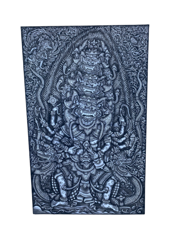 Triple Barong Bali Art Painting With Chinese Ink Technique