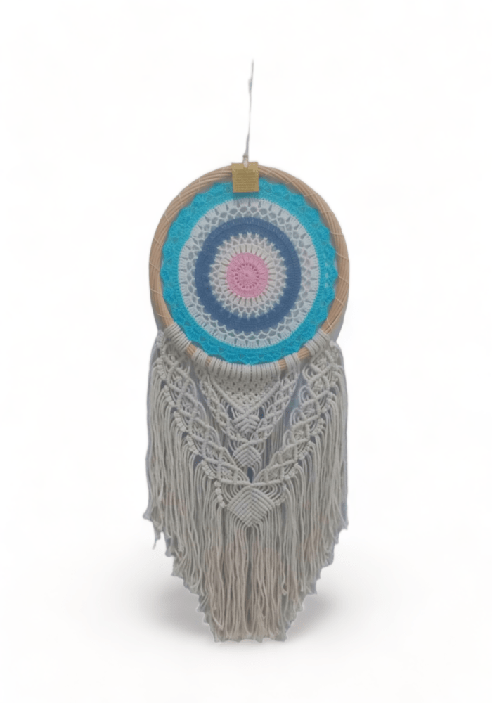 Bring a touch of bohemian charm and symbolic power to your home with our stunning Bali macrame dream catcher. Handmade by skilled Balinese artisans using natural materials, each dream catcher features delicate macrame weaving and carefully chosen feathers. Shipping Weight : 0.3 kg | Size : W: 30 cm