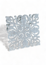 Square Flower Wooden Carving Wall Decoration White Wash Finishing