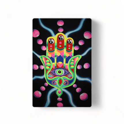 Hamsa Hand-Painted UV-Reactive Neon Tapestry