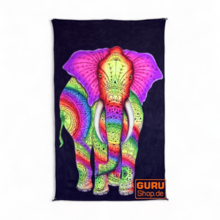 Elephant Bali Hand-Painted UV-Reactive Neon Tapestry