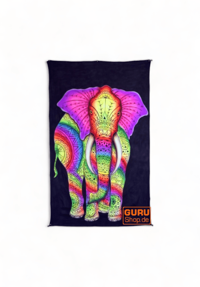 Elephant Bali Hand-Painted UV-Reactive Neon Tapestry