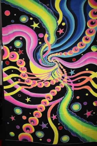 Abstract Bali Hand-Painted UV-Reactive Neon Tapestry