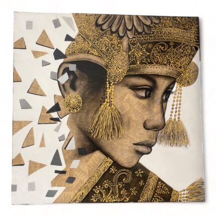 Recycle Paper Painting Balinese Lady Gold