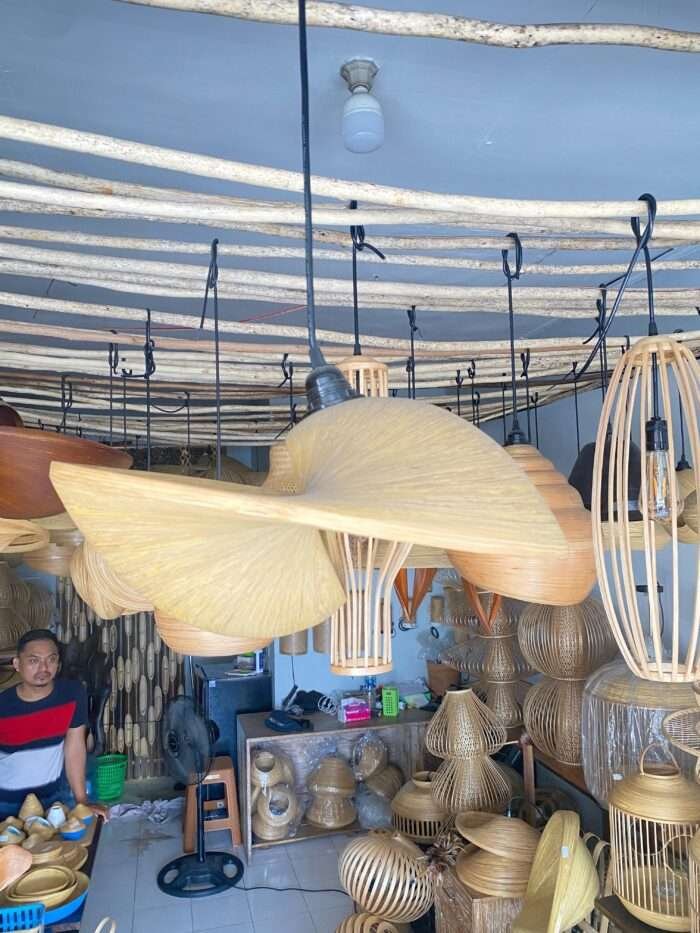 This beautifully crafted bamboo lampshade from Bali combines natural bamboo with bamboo fibers for a unique, smooth texture and warm, organic feel. Lightweight and durable, it’s perfect for eco-friendly spaces, adding soft, cozy lighting to any decor. Ideal for homes, cafes, and nature-inspired settings. <em>Minimum order: 10 pcs </em>Diameter 40 cm