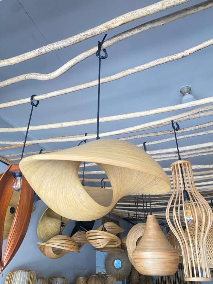 This beautifully crafted bamboo lampshade from Bali combines natural bamboo with bamboo fibers for a unique, smooth texture and warm, organic feel. Lightweight and durable, it’s perfect for eco-friendly spaces, adding soft, cozy lighting to any decor. Ideal for homes, cafes, and nature-inspired settings. <em>Minimum order: 10 pcs </em>Diameter 40 cm