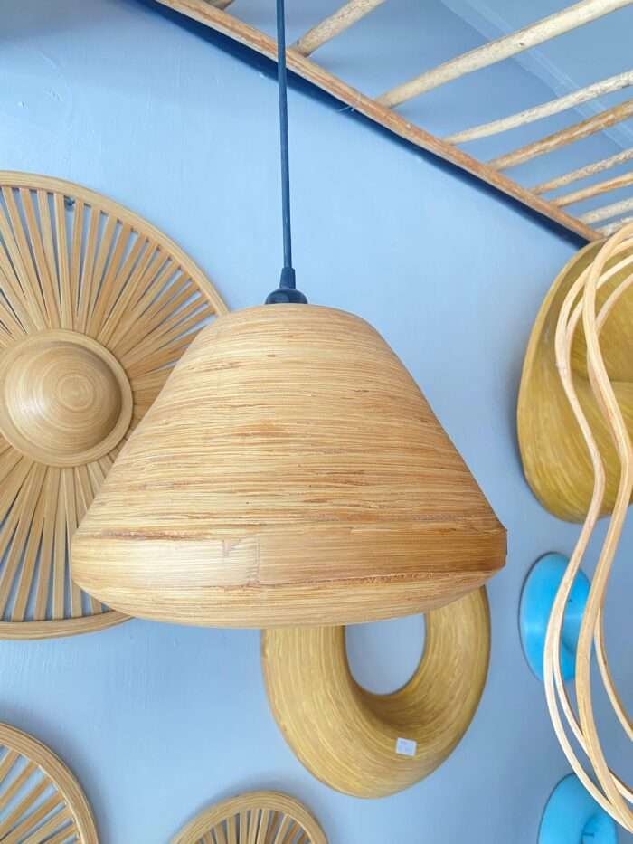 This beautifully crafted bamboo lampshade from Bali combines natural bamboo with bamboo fibers for a unique, smooth texture and warm, organic feel. Lightweight and durable, it’s perfect for eco-friendly spaces, adding soft, cozy lighting to any decor. Ideal for homes, cafes, and nature-inspired settings. <em>Minimum order: 10 pcs Diameter 40 cm</em>