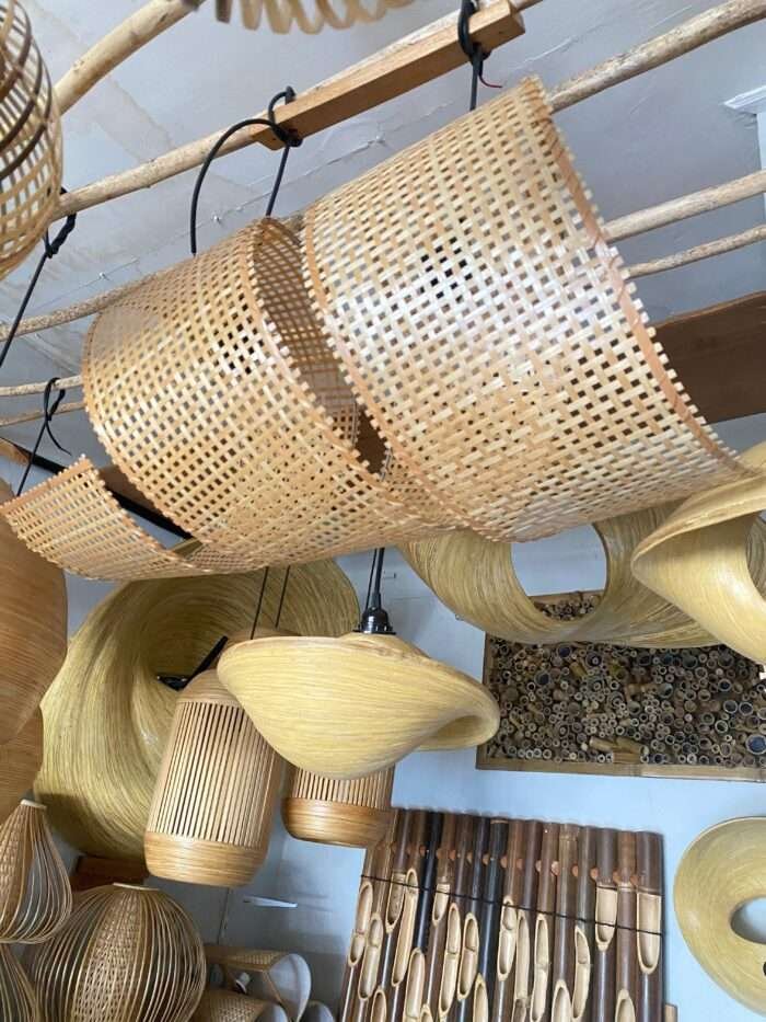 This beautifully crafted bamboo lampshade from Bali combines natural bamboo with bamboo fibers for a unique, smooth texture and warm, organic feel. Lightweight and durable, it’s perfect for eco-friendly spaces, adding soft, cozy lighting to any decor. Ideal for homes, cafes, and nature-inspired settings. <em>Minimum order: 10 pcs </em>Diameter 100 cm