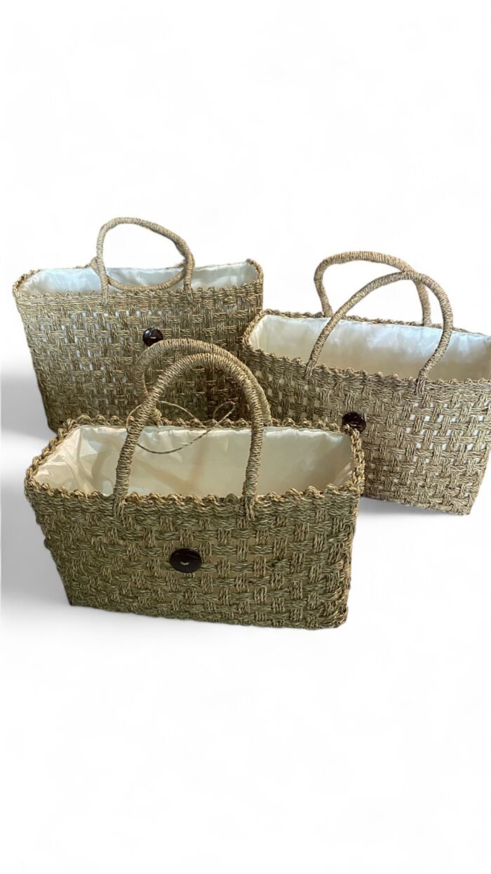 Handwoven from <em>mendong</em>, a natural Indonesian grass, these eco-friendly bags combine durability, style, and functionality. With a spacious design and sturdy handles, they’re perfect for everyday use while supporting sustainable craftsmanship. Size L : 45 cm x 33 cm x 16 cm Size M : 37 x 27 x 14 Size S : 33 x 25 x 10