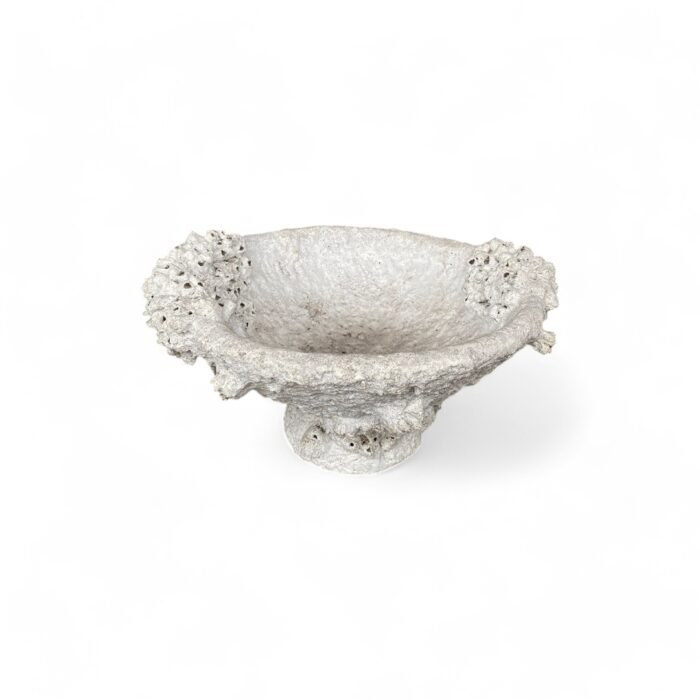 Handcrafted in Bali, this cement pottery features intricate coral and shell-inspired designs. Made with exceptional detail by skilled artisans, it adds a touch of coastal elegance to any space. Perfect for decor or functional use, each piece is a unique work of art.