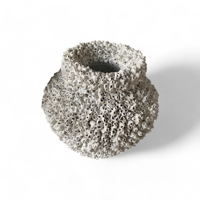 Handcrafted in Bali, this cement pottery features intricate coral and shell-inspired designs. Made with exceptional detail by skilled artisans, it adds a touch of coastal elegance to any space. Perfect for decor or functional use, each piece is a unique work of art.