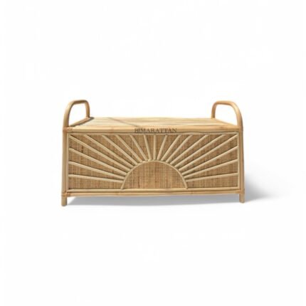 Handmade Rattan Storage Bench with Cushion – Versatile Toy Organizer and Seating Solution