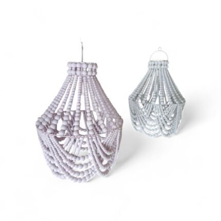 Discover this handmade wooden bead lampshade from Bali. Featuring cascading beads and artisan design, this rare piece adds natural elegance to any room. Limited stock. Order now.